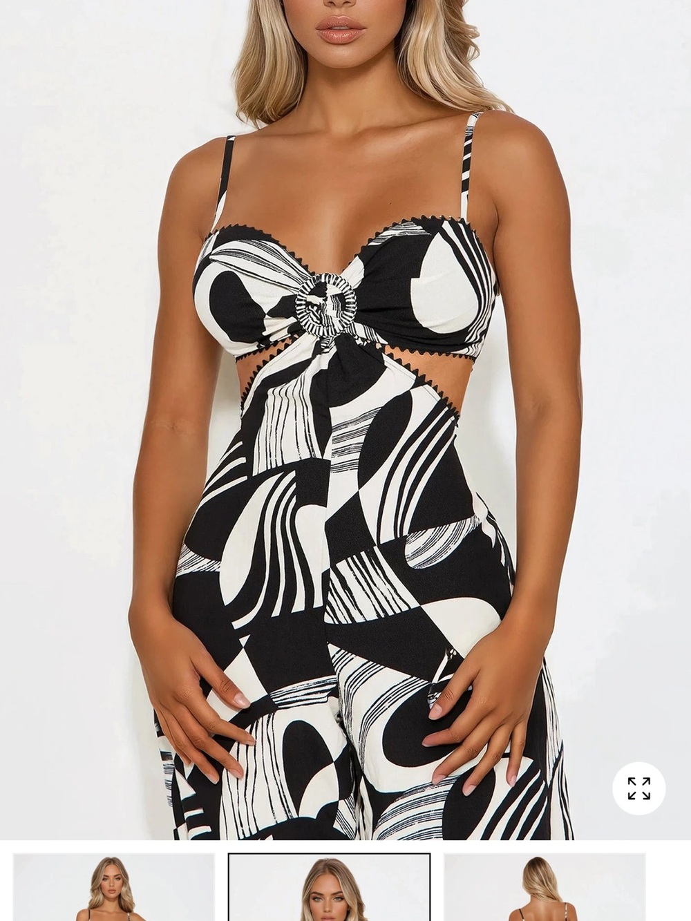 Fashion Nova Black & White Abstract Cutout Jumpsuit